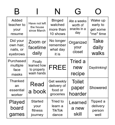 Quarantine Bingo Card