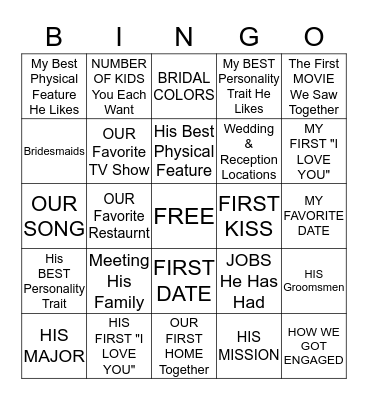 BRIDAL SHOWER Bingo Card