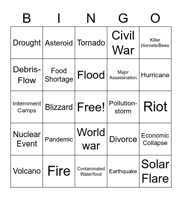 C.A.N Apocalypse Card Bingo Card