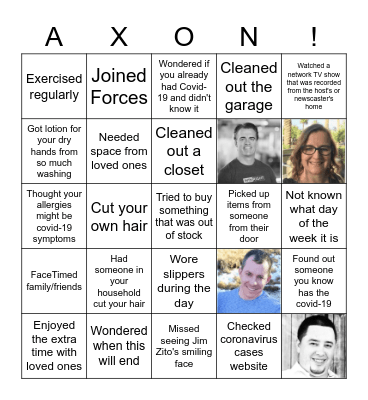 Axon Q1 Close Coronavirus Experiences Bingo Card
