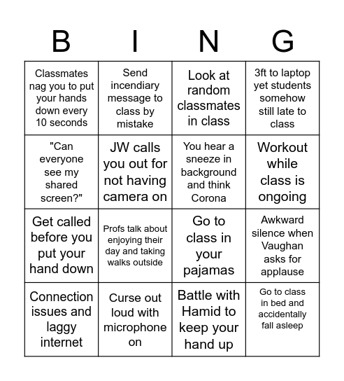 Ivey Covid-19 Zoom-go Bingo Card