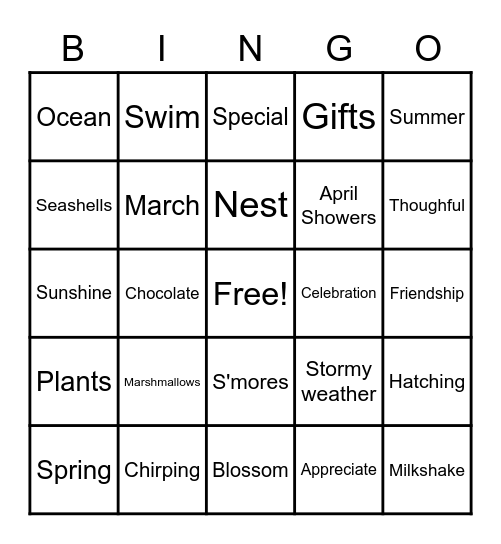 SH/CH/S Bingo Card