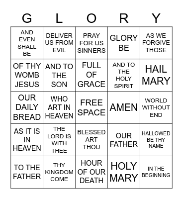 Prayer Bingo Card