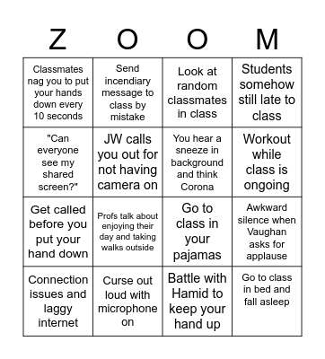 Ivey Covid Zoom-go Bingo Card
