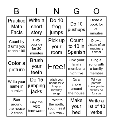 Family Bingo Card