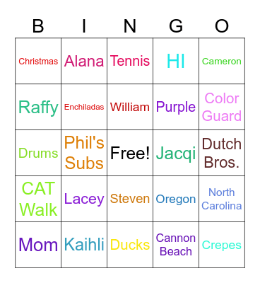 Rutledge Family Bingo Night! Bingo Card