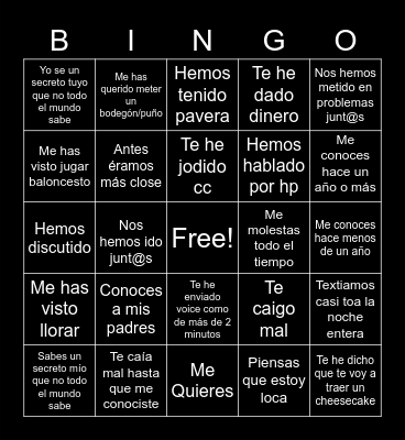 Ariana China’s Bingo Card