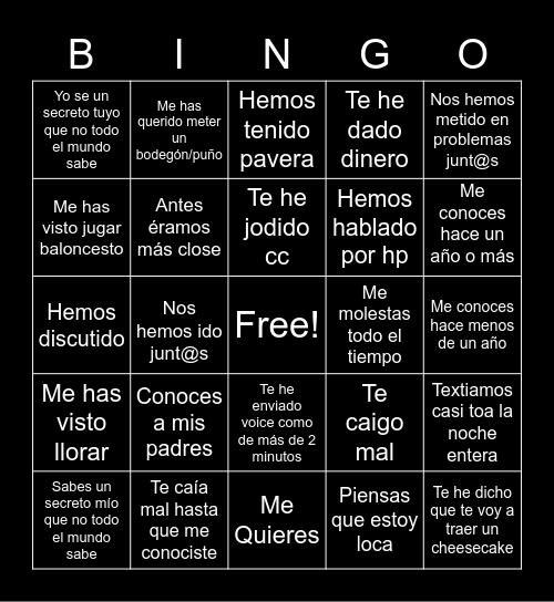 Ariana China’s Bingo Card