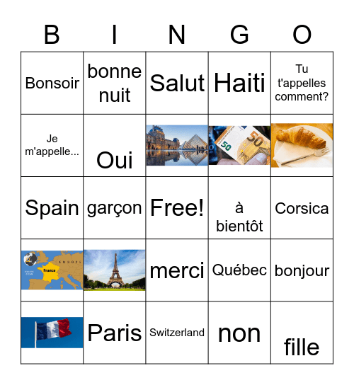 French and France (IWL) Bingo Card