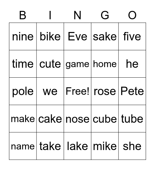 Phonics Bingo Card