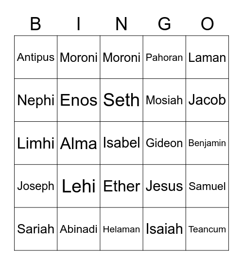 Names in Book of Mormon Bingo Card