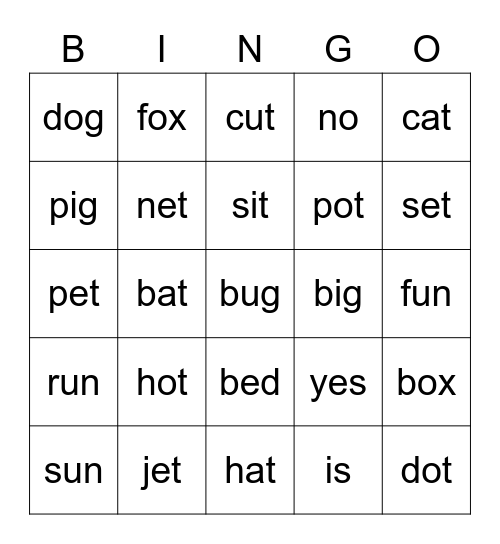 Word Bingo Card