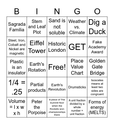 Things We've Learned, Talking Pieces and More Bingo Card