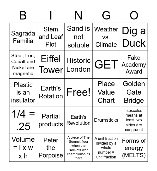 Things We've Learned, Talking Pieces and More Bingo Card