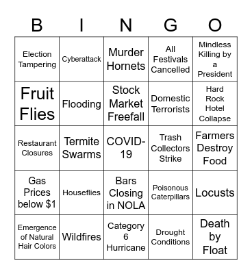 NOLA Disaster Bingo Card