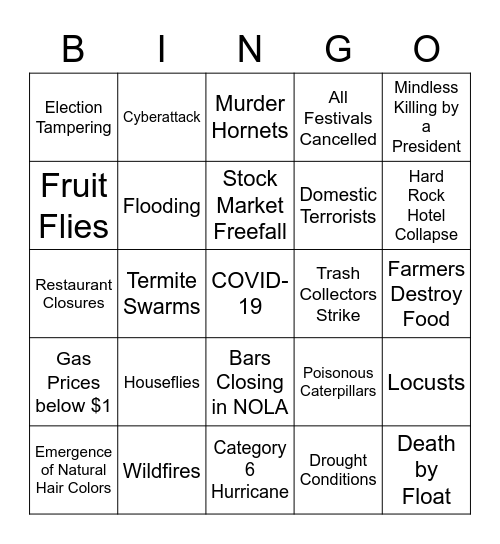 NOLA Disaster Bingo Card