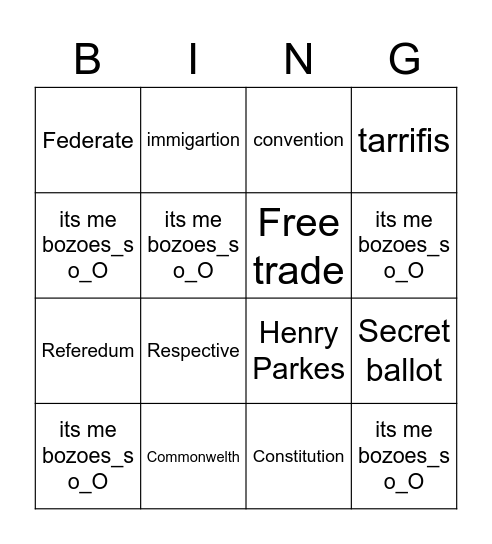 Foundation bingo Card