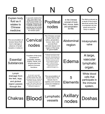Bodywork BINGO Card