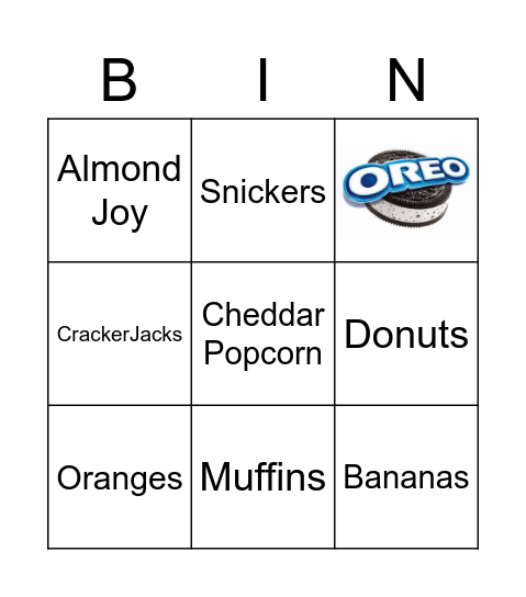 Snacks Bingo Card