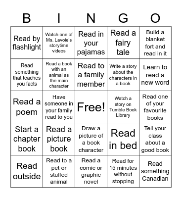 Read at Home Bingo Card