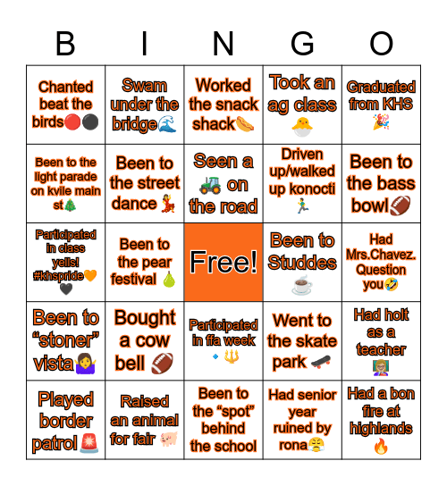 KELSEYVILLE  HIGH🛡 Bingo Card