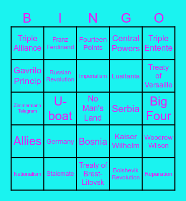 World War I Bingo Card