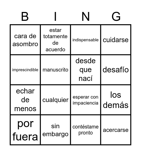 Repaso de El diario de Val Bingo Card