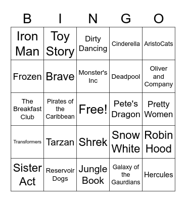 Movie Hits Bingo Card