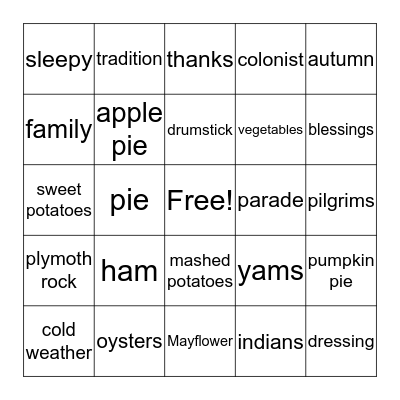 THANKSGIVING Bingo Card