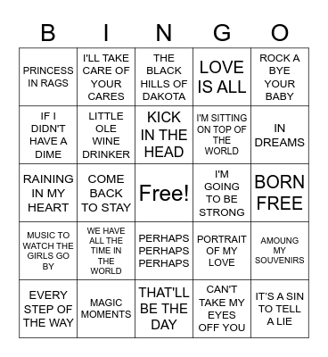 Golden Oldies Bingo Card