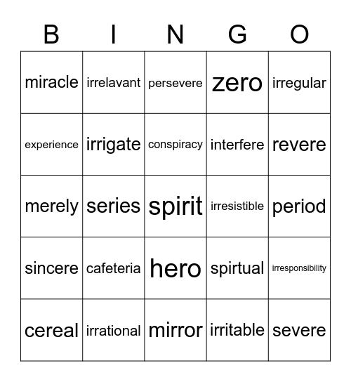 erV/irV/irrV=/eer/ Bingo Card