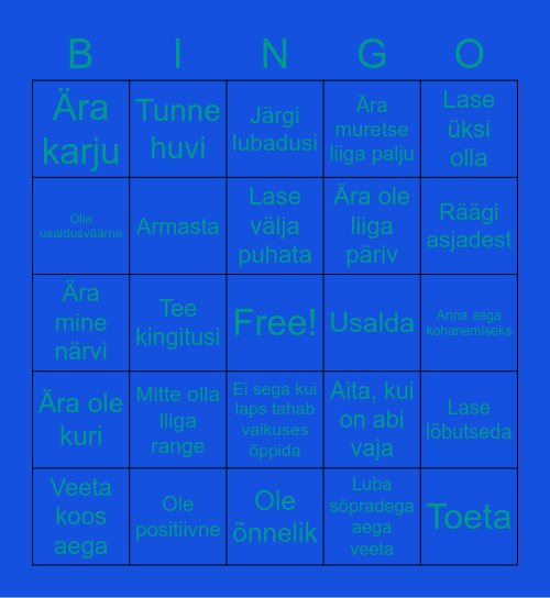 Kuidas käituda kui teil on teismeline laps? Bingo Card