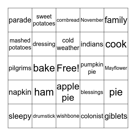 THANKSGIVING Bingo Card