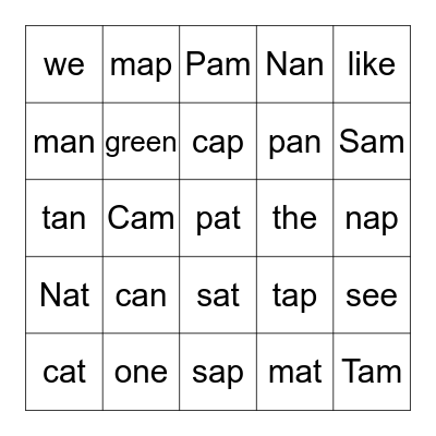 Snap! Bingo Card