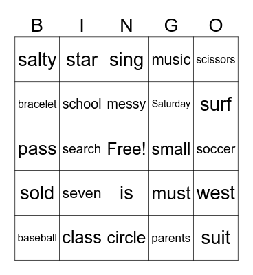 All positions S bingo Card