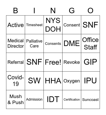 Hospice Bingo Card