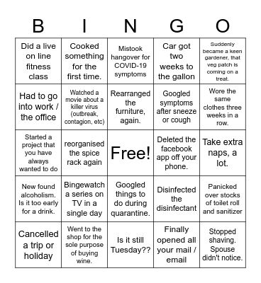 Lucy's Pandemic Special Bingo Card