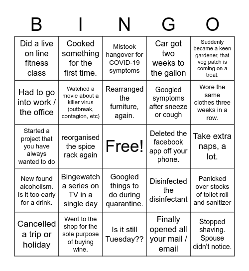 Lucy's Pandemic Special Bingo Card