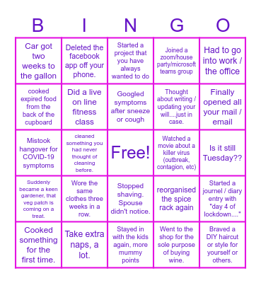 Lucy's Pandemic Special Bingo Card