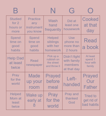 Bingo for Family and Friends Bingo Card