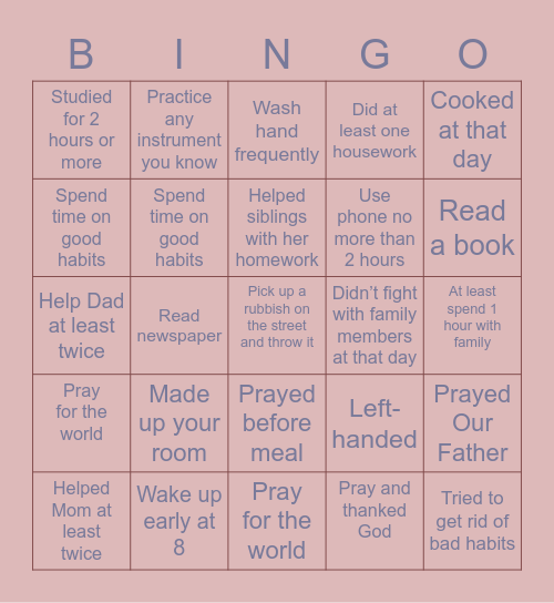 Bingo for Family and Friends Bingo Card