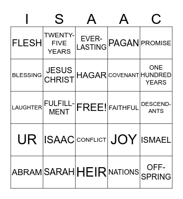 God Sends Baby Isaac Bingo Card