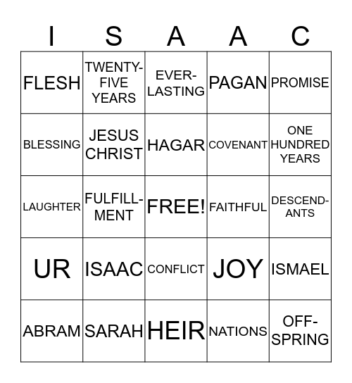 God Sends Baby Isaac Bingo Card