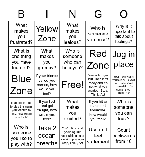 Triggers and Coping Skills Bingo Card