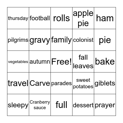 THANKSGIVING Bingo Card