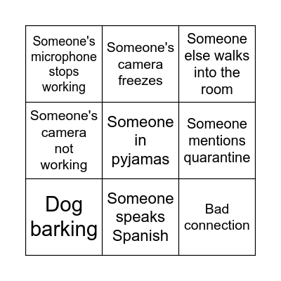 Online class bingo Card