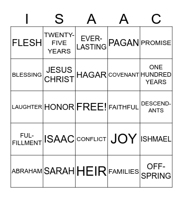 God Sends Baby Isaac Bingo Card