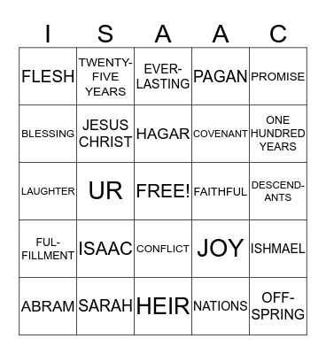 God Sends Baby Isaac Bingo Card