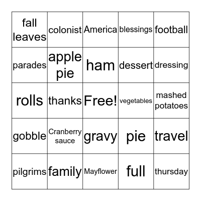 THANKSGIVING Bingo Card