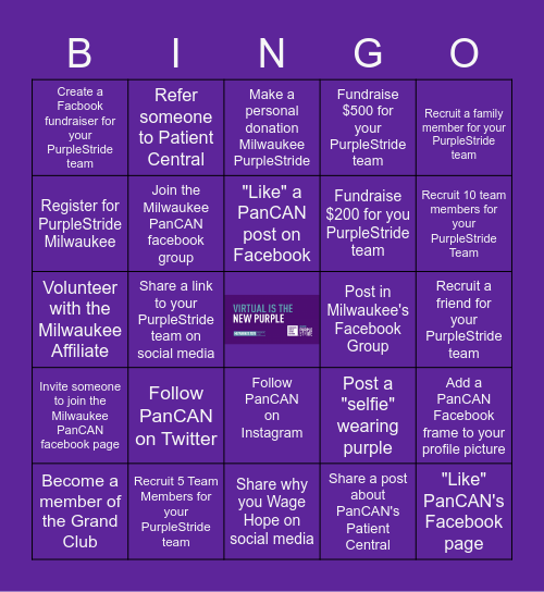 Purple Stride Milwaukee Bingo Card